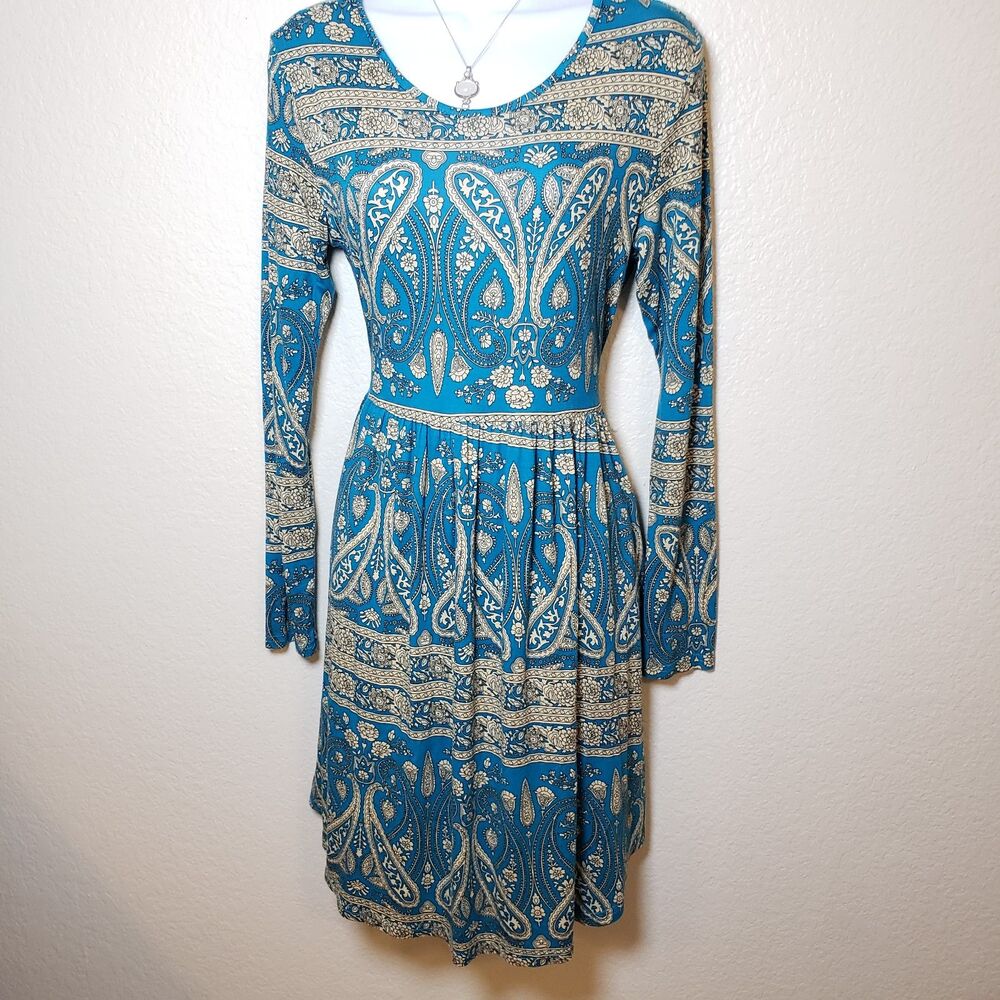 Long Sleeve Printed Dress with Pockets